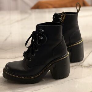 DR MARTENS JESY SENDAL LEATHER LACE UP FLARED HEEL BOOTS